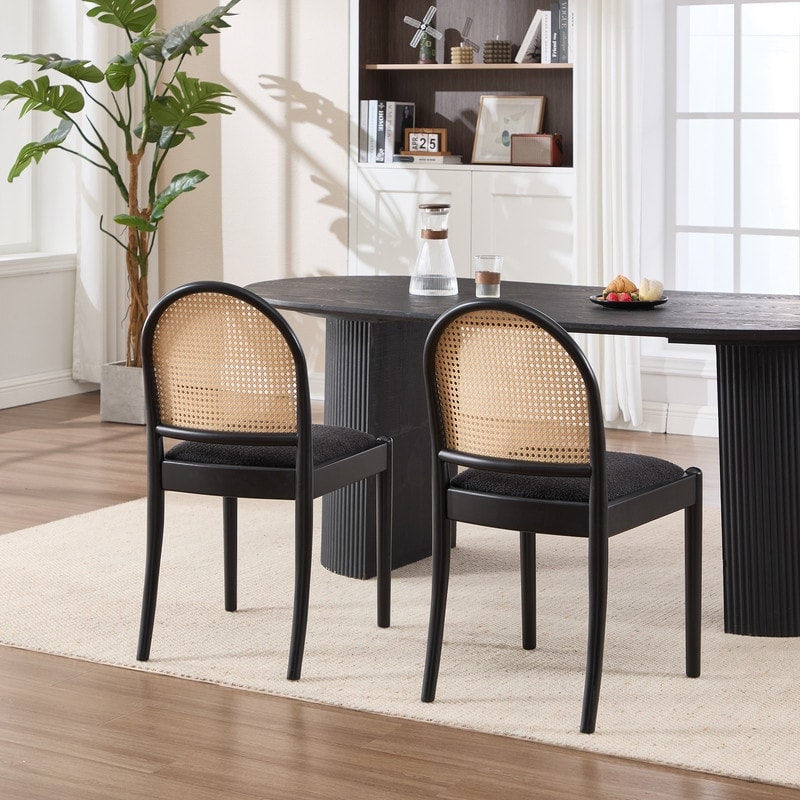 Set of 2 Upholstered Linen Dining Room Chairs with Backrests