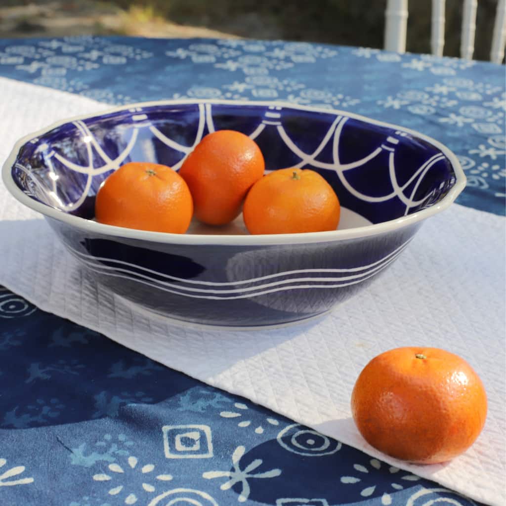 Euro Ceramica Blue Garden 12" Serving Bowl - 12 in. x 12 in. x 3.3 in.