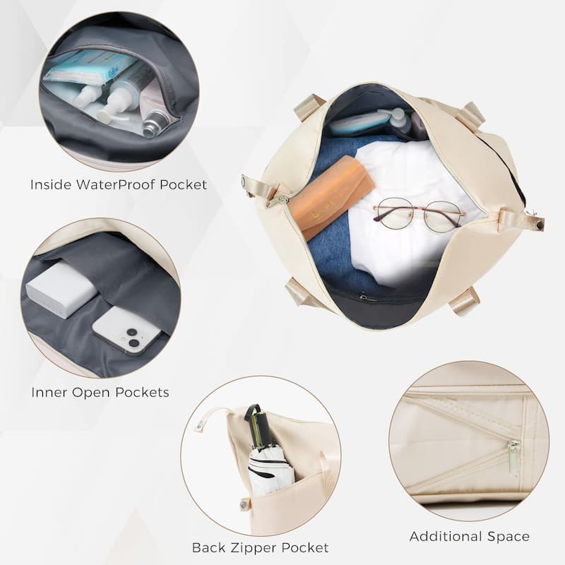 4-Piece, 20-Inch Modern Luggage with Travel Bag and 360° Spinner Wheels, for Boarding Travel, Ivory