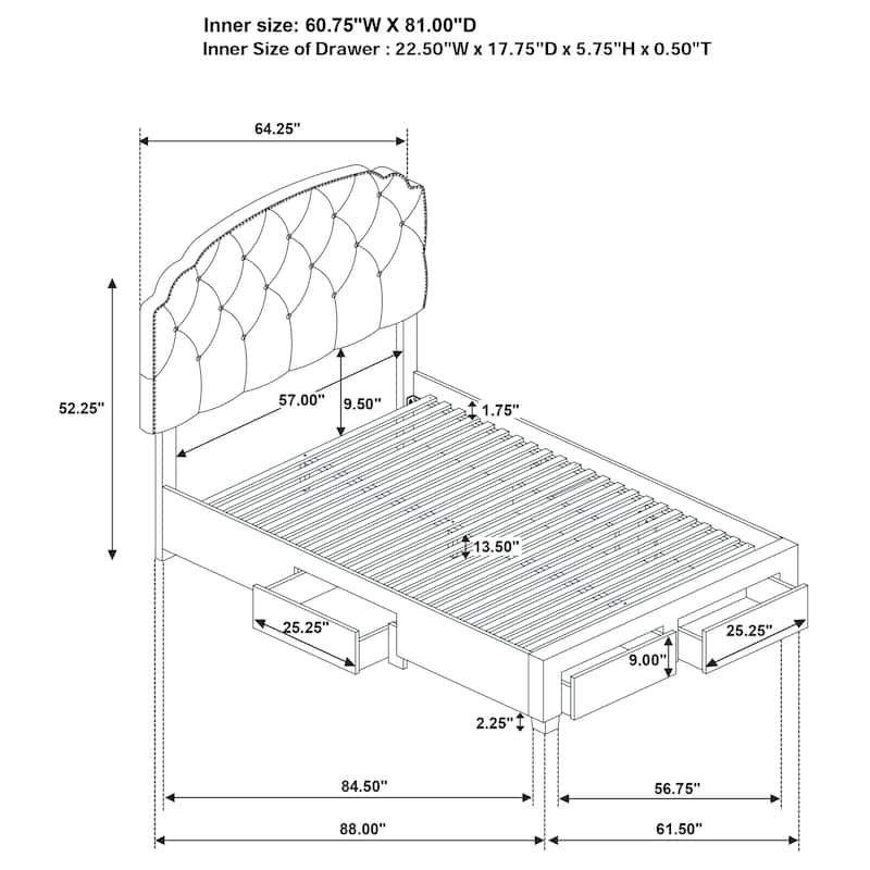 Marianna 4-drawer Upholstered Storage Bed Cream