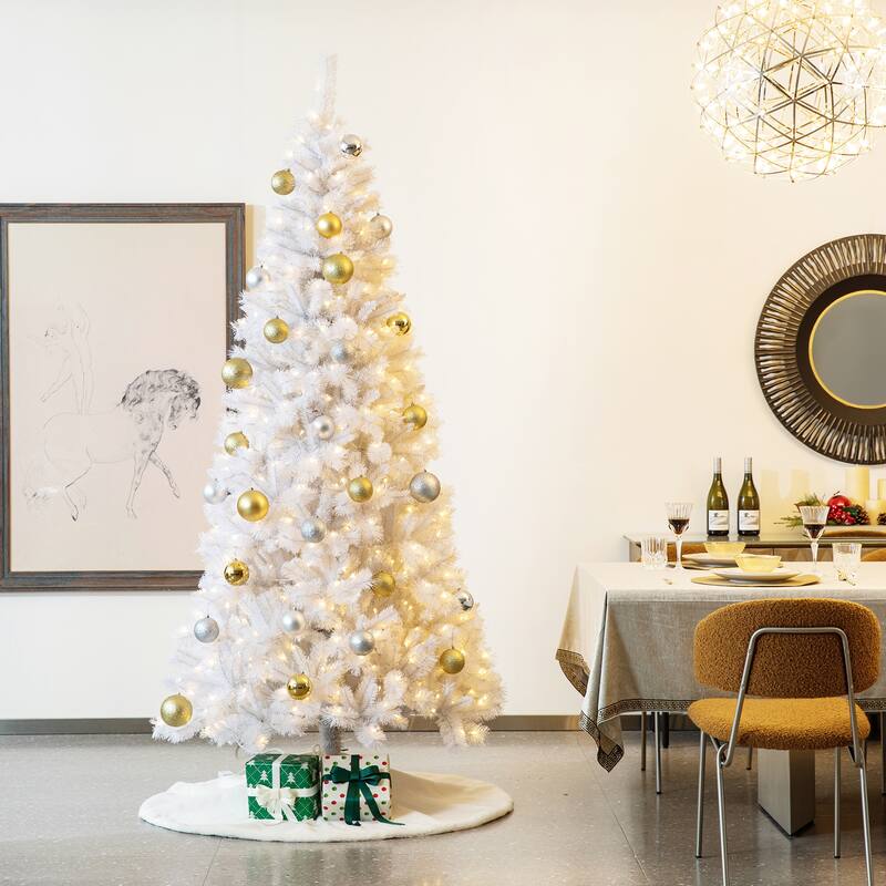 Glitzhome 8ft/10ft Pre-Lit Deluxe White Pine Slim Christmas Tree with Remote Controller - 8ft