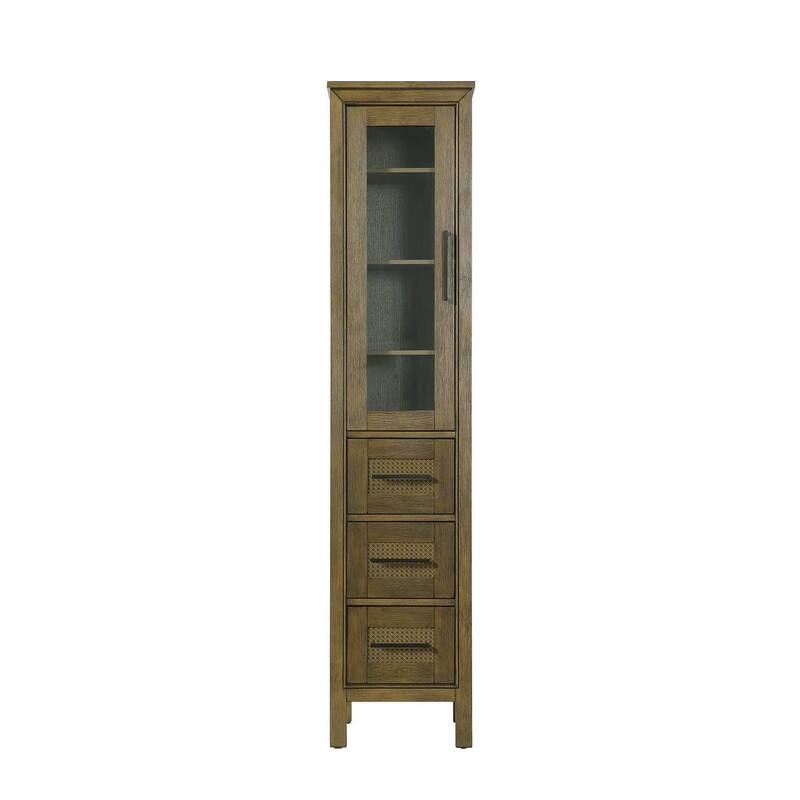 Winslow 16-28 Inch Bath Storage Glass Cabinet - Hazel Oak - 16"