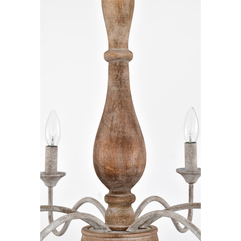 Aaren Candle Style Classic Traditional 6 Light Wood Grain Paint 28 Inch Chandelier.
