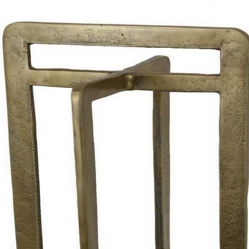 Eya 25 Inch Modern Tabletop Candle Lantern with Round Plate, Gold Metal