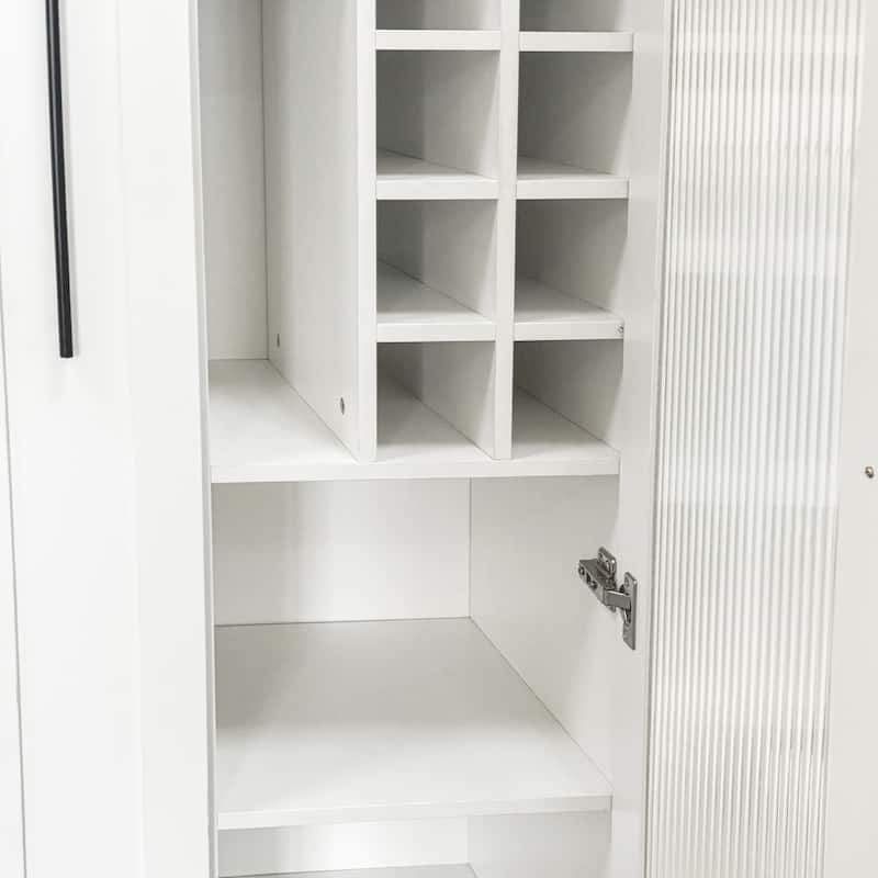 Pull-Out Multi-Tier Shelf Pantry Cabinet with Glass Doors