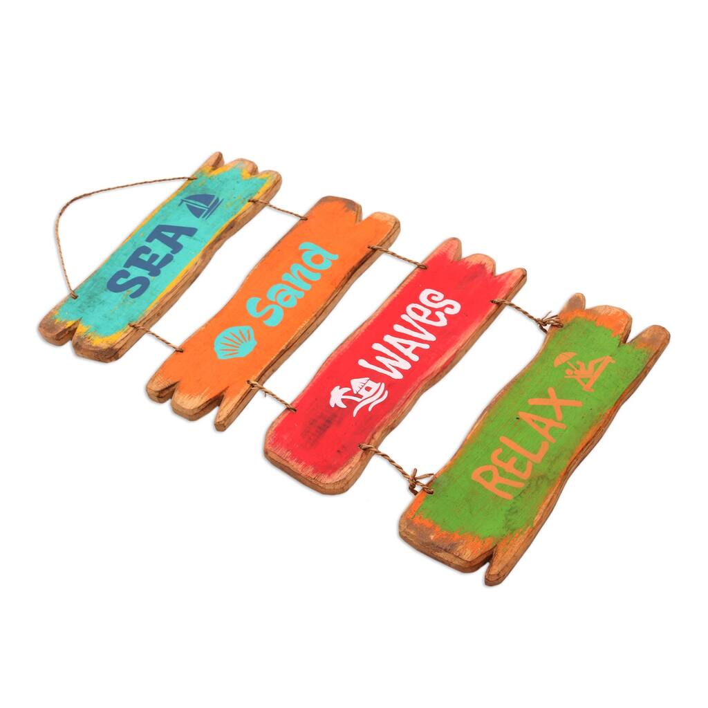 Novica Handmade Beach House Wood Wall Sign