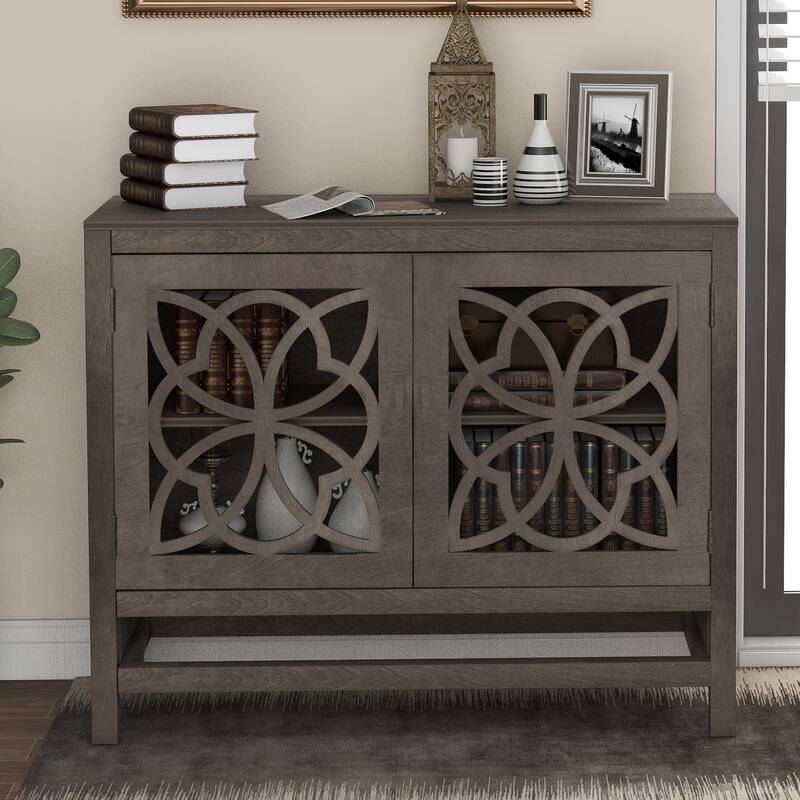 Wood Accent Buffet Sideboard Storage Cabinet with Doors and Adjustable Shelf