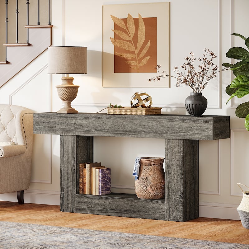 Farmhouse 2 Tiers Console Table Entryway Table with U-Shaped Base