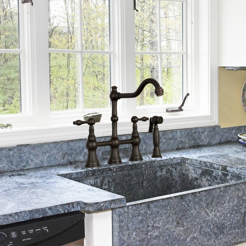 Two-Handles Bridge Kitchen Faucet with Side Sprayer