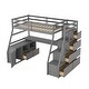 preview thumbnail 7 of 83, Loft Bed Frame wDesk and Storage Staircase, Wood Loft Bed with 7 Drawers and 2 Shelves, Kid's Loft Bed Study Bed with Staircase