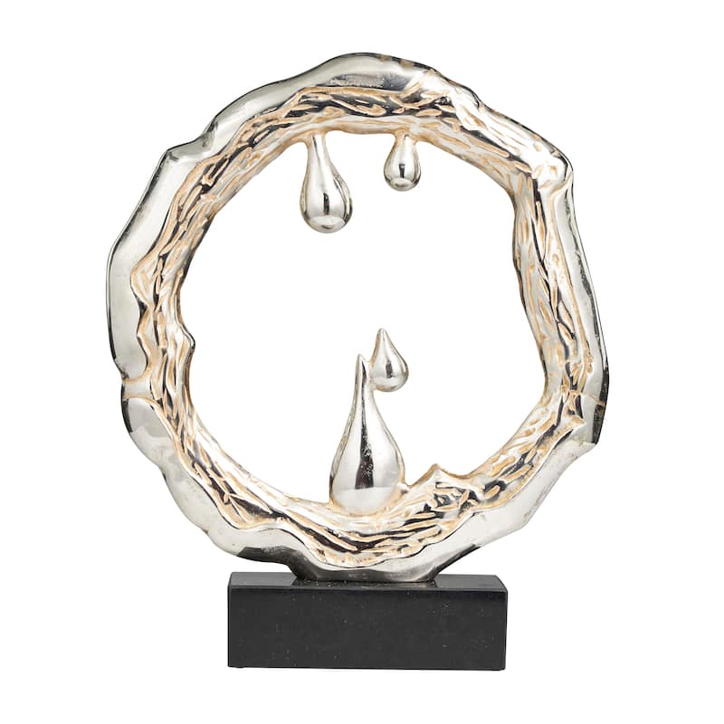 Striking Silver Aluminum Metal Abstract Sculpture with Marble Base