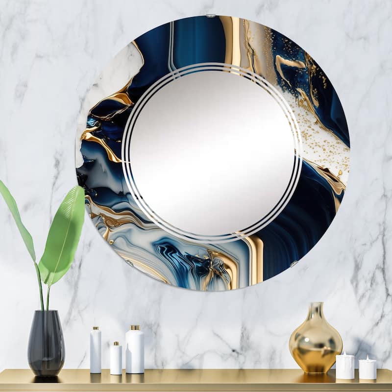 Designart 'Abstract Geode Waves Blue V' Printed Modern Waves Wall Mirror