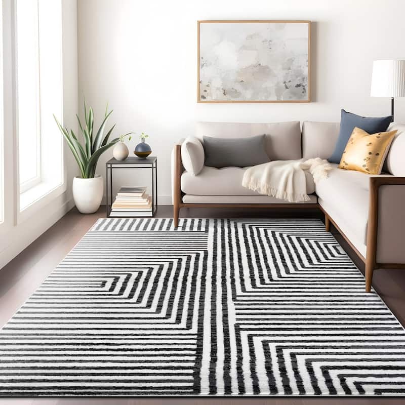 Cream Black Modern Maze Stylish and Durable Area Rug - 7' 10" x 10'