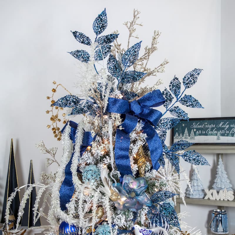 7" Iridescent Blue Artificial Magnolia Clip-On Christmas Ornament