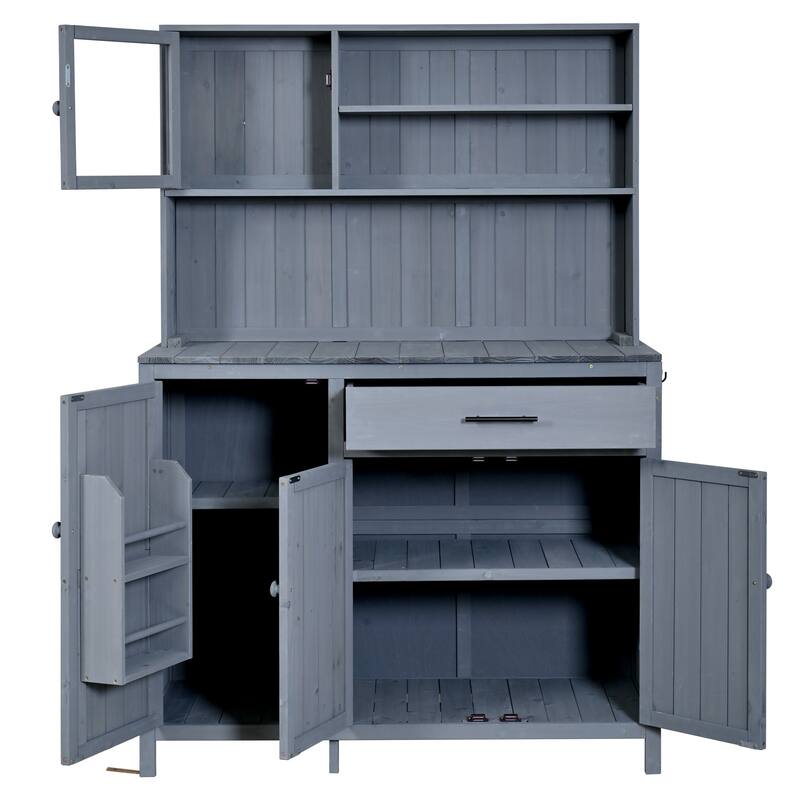 Roomfitters 65" Garden Potting Bench with Storage Hutch, Outdoor Potting Table & Prep Station, Drawer, Cabinet, Shelves