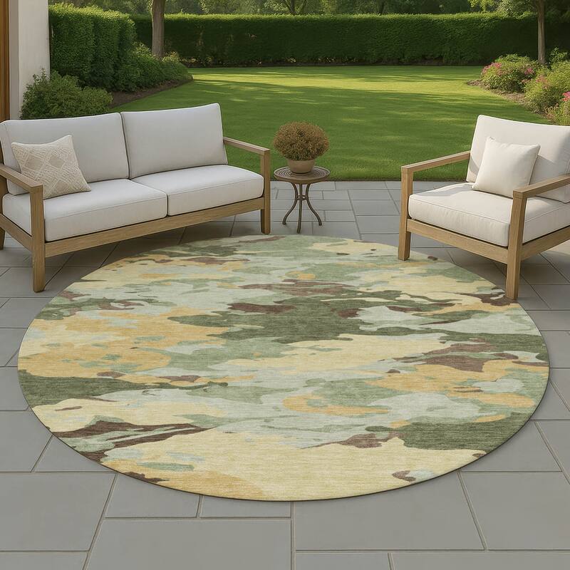 Machine Washable Indoor/ Outdoor Abstract Mexi Chantille Rug - Olive - 8' x 8'