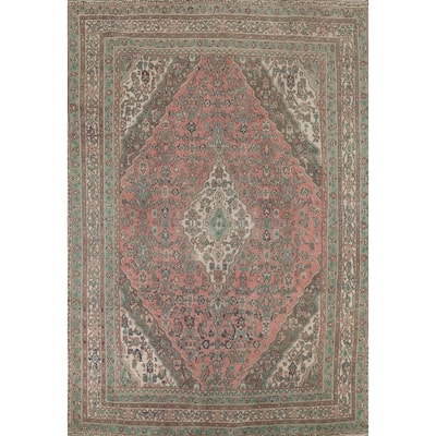 Pink Geometric Hamedan Persian Vintage Area Rug Handmade Wool Carpet - 8'5"x 11'4"