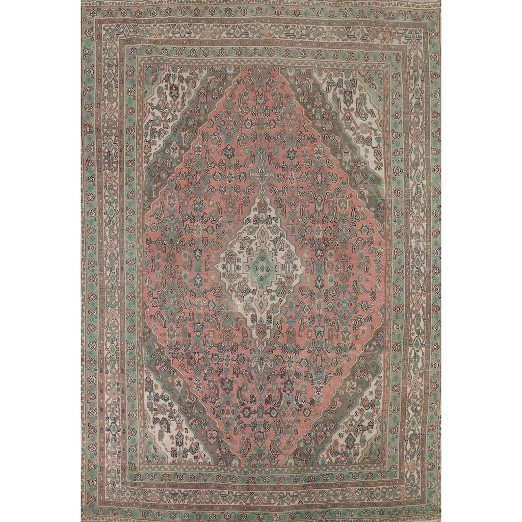 Pink Geometric Hamedan Persian Vintage Area Rug Handmade Wool Carpet - 8'5"x 11'4"
