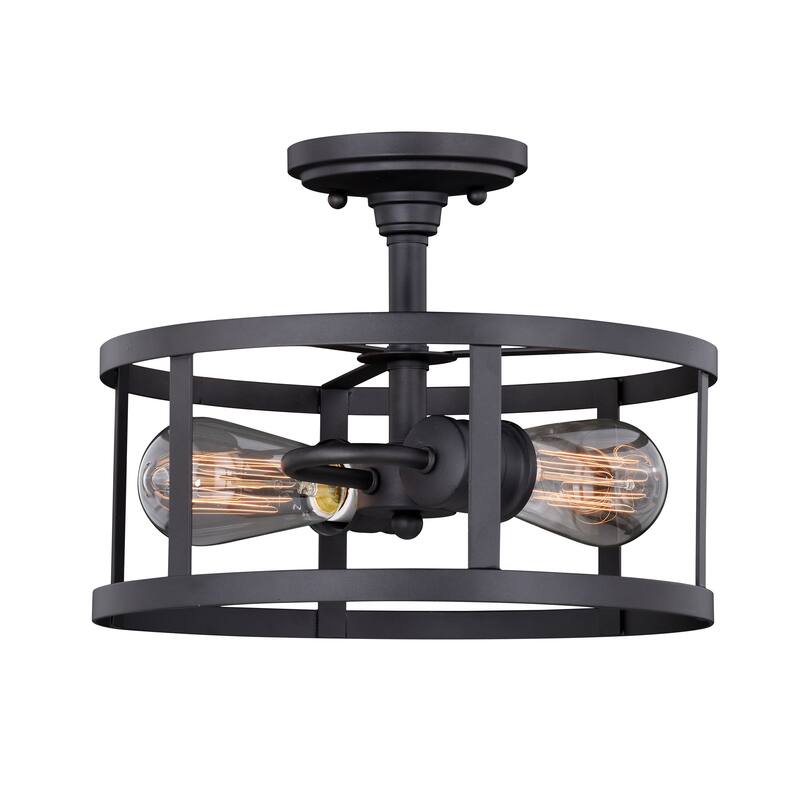 Akron 12-in W Bronze Farmhouse Cage Semi Flush Mount Ceiling Light - 12-in W x 9.5-in H x 12-in D - 12-in W x 9.5-in H x 12-in D