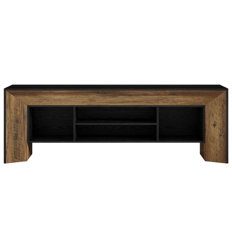 Rectangular Wood Entertainment Center fo TVs up to 75 Inches, Black and Brown TV Stands for Living Room