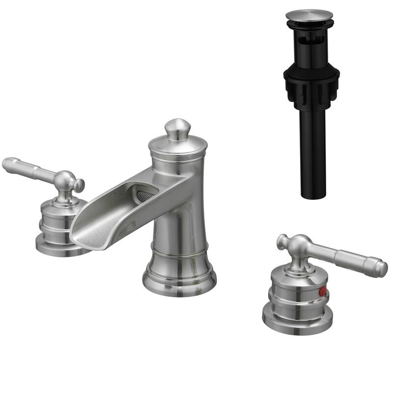 Bathroom Faucets for Sink 3 Hole with Pop Up Drain Double Lever Handle