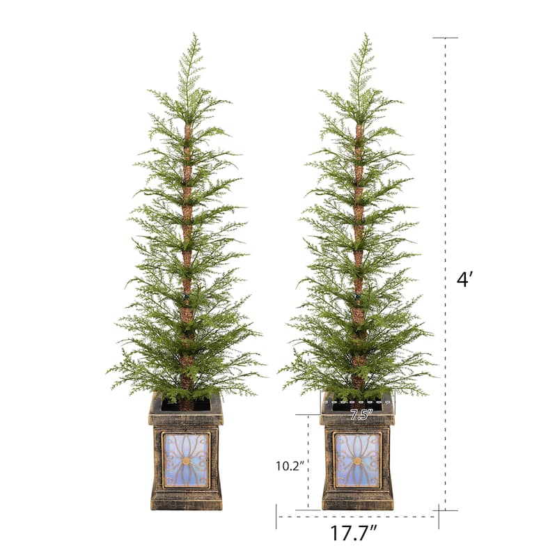 Christopher Knight Home - Petite Modern Pre-Lit Artificial Christmas Tree Set with Potted Stand and Realistic PE Needles