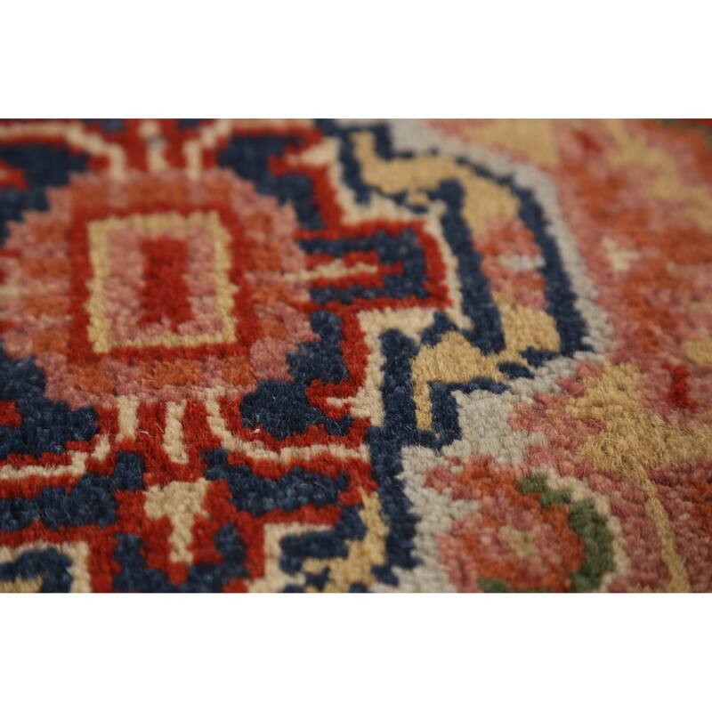 Geometric Heriz Serapi Style Runner Rug Handmade Red Wool Carpet - 2'5" x 10'1"