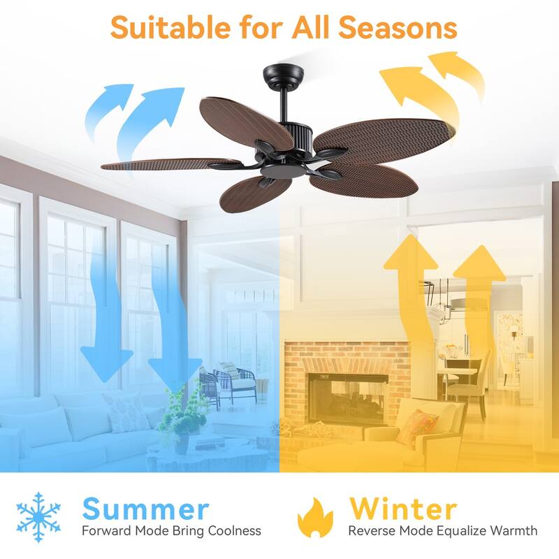 50 Inch Tropical Palm Tropical Indoor/Outdoor Ceiling Fan DC Motor Remote Control - 50 Inches