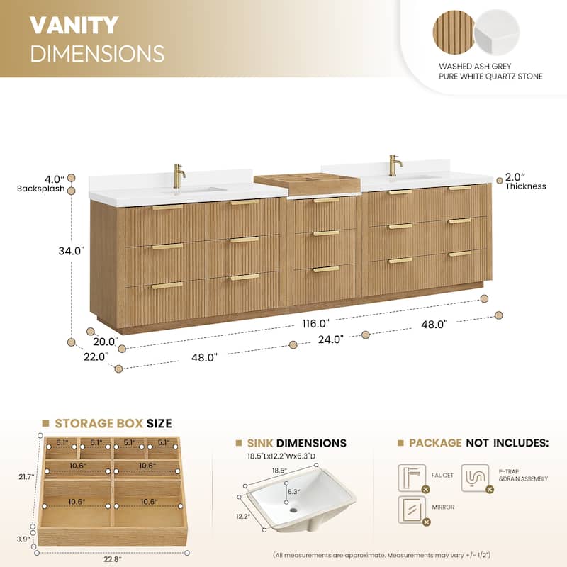 Santarem Double Vanity with Pure White Quartz Stone Top without Mirror