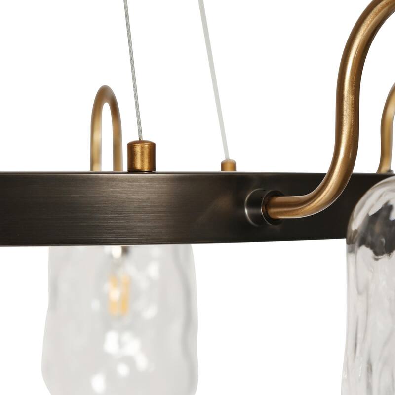 Modern 8-Light Wagon Wheel Chandelier with Textured Glass Shade for Dining Living Room - D32.7" x H68.5" Max