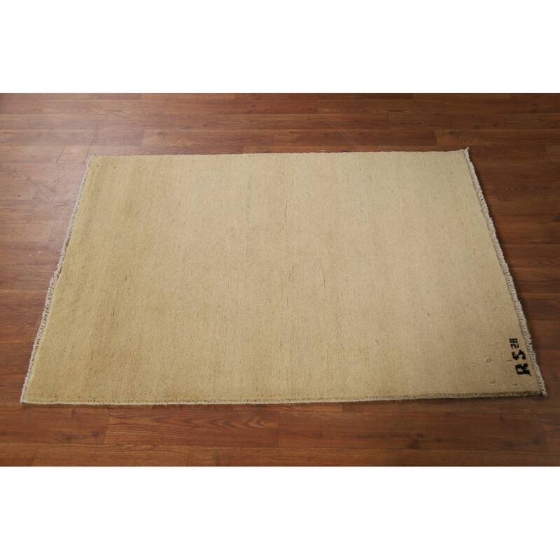 Gabbeh Modern Foyer Rug Hand-Knotted Beige Solid Wool Carpet - 2'10"x 4'0"