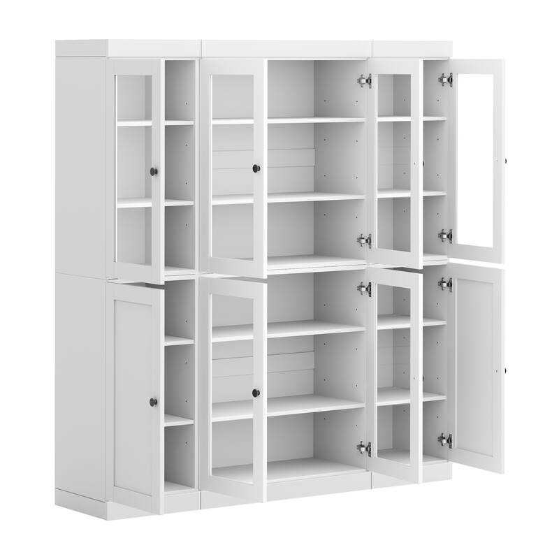 Palace Imports 100% Solid Wood 65" Pantry Cabinet with Clear Glass, Shaker Doors and Adjustable Shelves