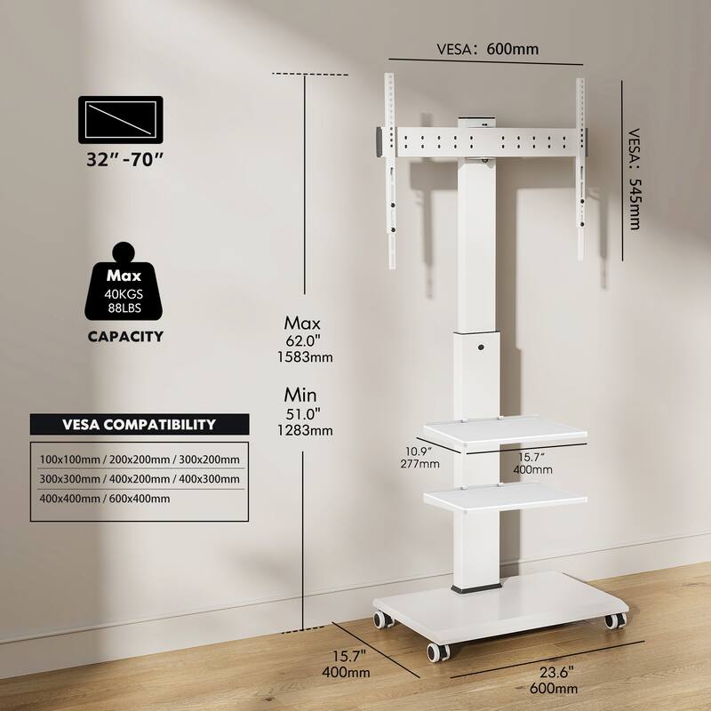 FITUEYES Rolling TV Stand for 32-70 inch TVs with Wheels,Horizontal and Vertical Swivel