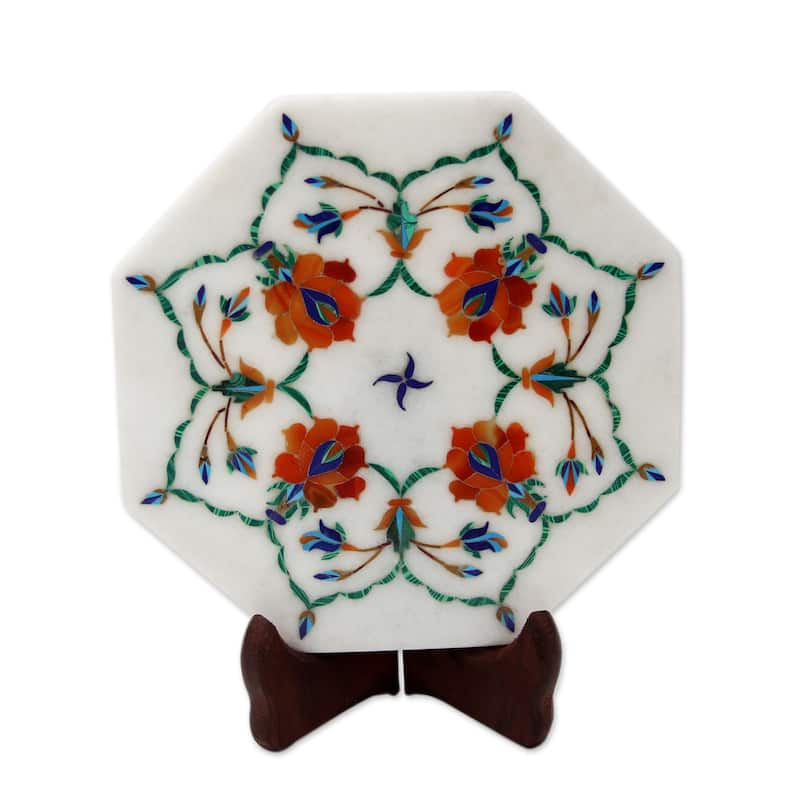 Novica Handmade Floral Maze Marble Inlay Decorative Plate