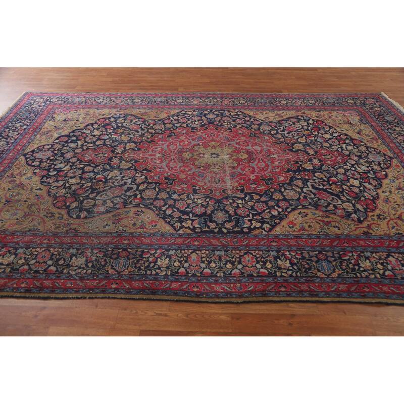 Pre-1900 Antique Blue Tabriz Persian Area Rug Hand-Knotted Wool Carpet - 7'5"x 11'0"