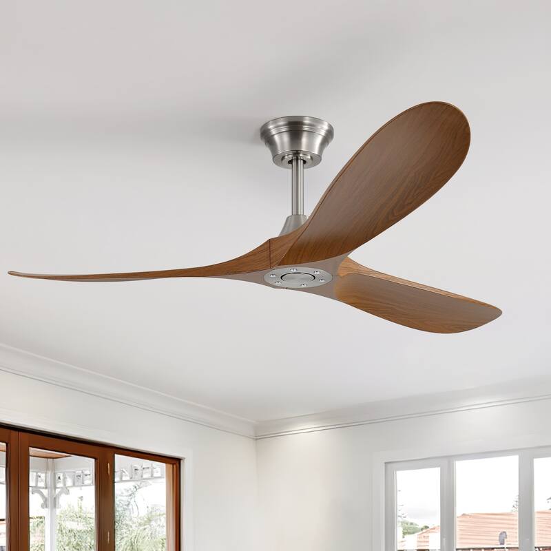 Sofucor 60 Inch Ceiling Fan No Light With Remote Control 3 Fan Blades Reversible DC Motor Timer Farmhouse - Smart(Remote+APP+Voice) - Silver with Brown ABS Blades