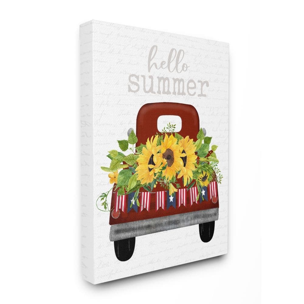 Stupell Hello Summer Quote Sunflower Flower Patriotic Truck Canvas Wall Art