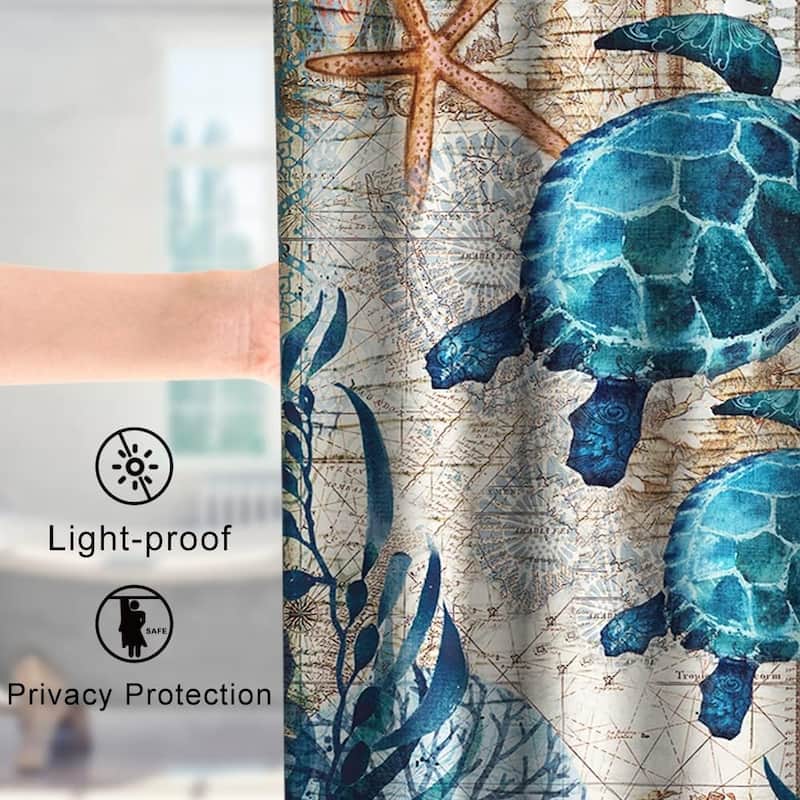 Nautical Sea Turtles Beach Theme Fabric Shower Curtain Sets Bathroom
