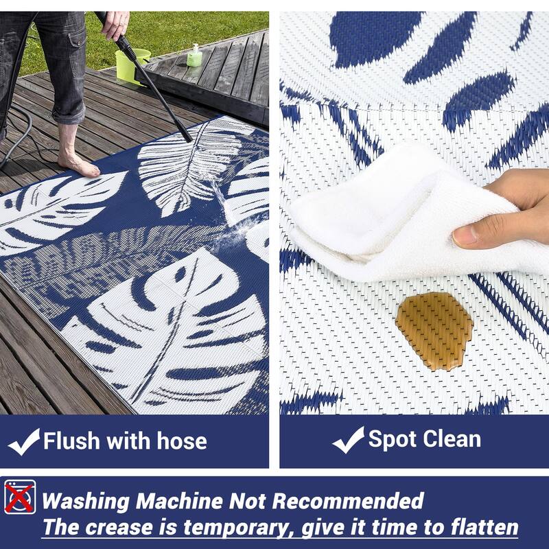 Outdoor Rug Waterproof Reversible Rug Modern Leaves Plastic Straw Area Rug