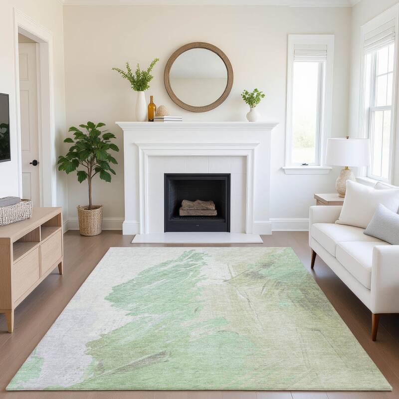 Premium Washable Super Soft Modern Brushstrokes Mayfield Rug - 3' x 5' - Aloe