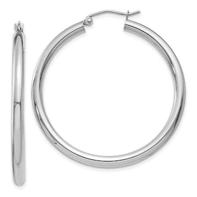 Curata 10k White Gold 3mm Polished Lightweight Classic Tube Hoop Earrings -14mm - 65mm