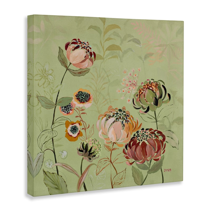 Stupell Curled Chrysanthemums on Green Canvas Wall Art Design By Dusza