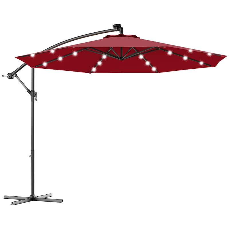 Patio Solar 10-foot Umbrella LED Sun Shade Offset with Cross Base - Burgundy