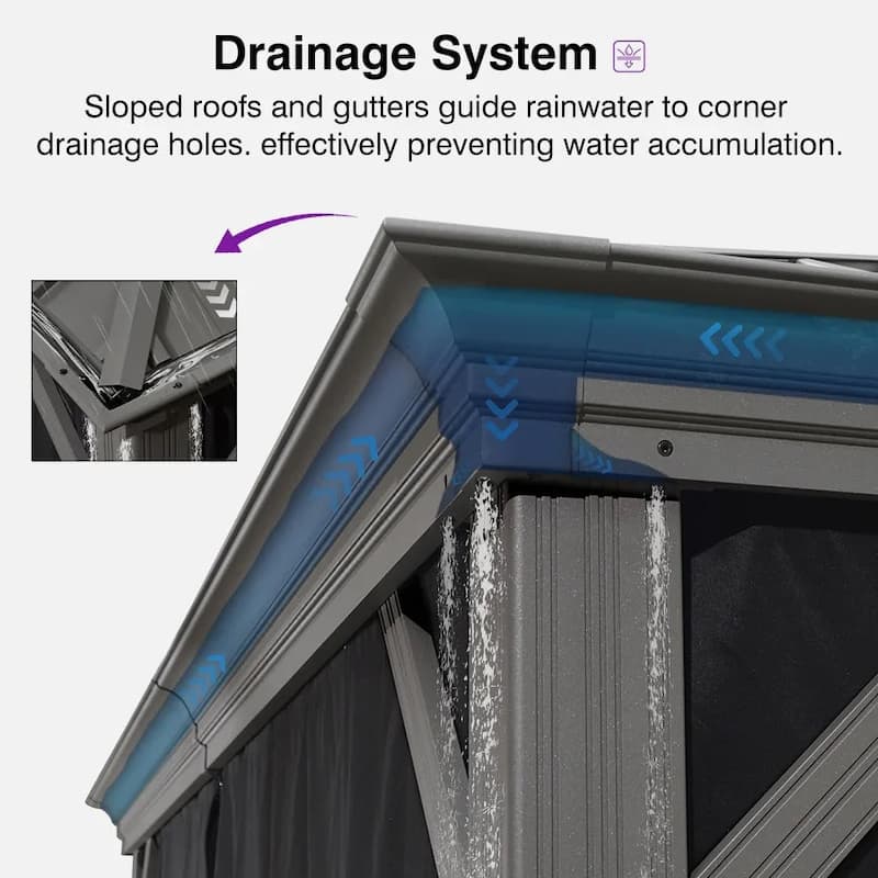 PURPLE LEAF Patio Gazebo for Light Grey Backyard Hardtop Galvanized Steel Frame with Upgrade Curtain