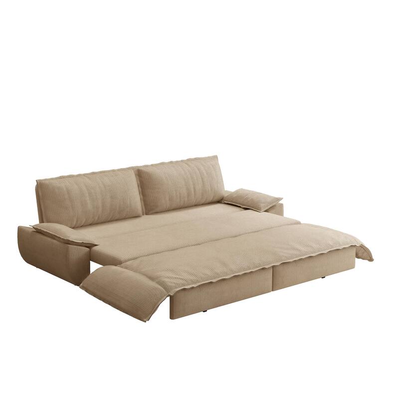 73.2" Convertible Sofa Bed, 3-in-1 Sleeper Sofa with Pull-Out Bed, Modern Corduroy Loveseat Couch with Pillow Top Arms