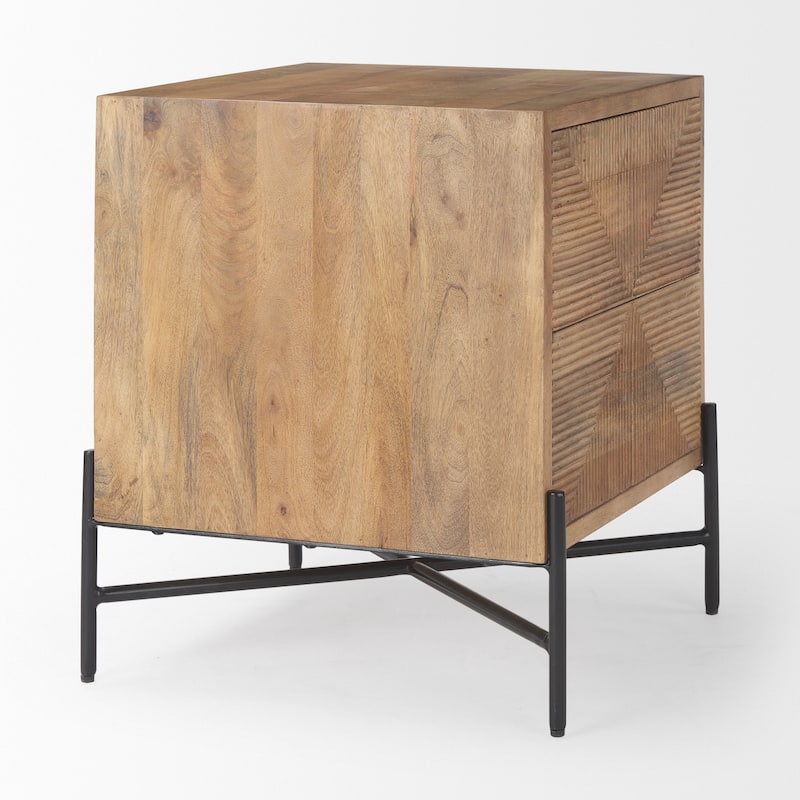 Cairo Light Brown Solid Wood w/ Black Iron Frame & 2 Drawer Accent Table - 22"L x 22"W x 26"H