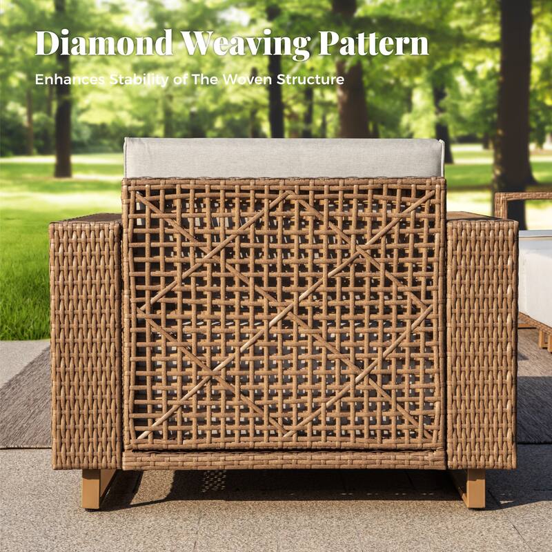 MAISON ARTS 6-Piece Modular Arc Rattan Sofa Set - Wide Armrests & Thick Cushions | Durable PE Wicker & Wood-Plastic.