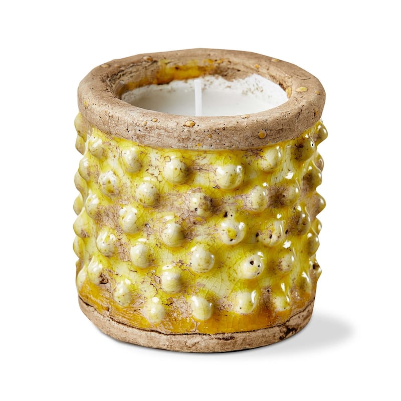 Hobnail Citronella Candle - Yellow Jar Candle for Spring & Summer, 12 Hour Burn Time, 3.15" x 3.15" x 3.15"