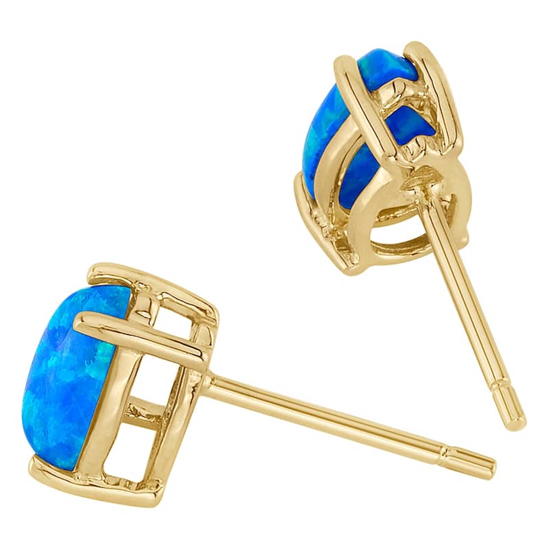 14k Yellow Gold Blue Opal Stud Earrings 1 ct Pear Shape