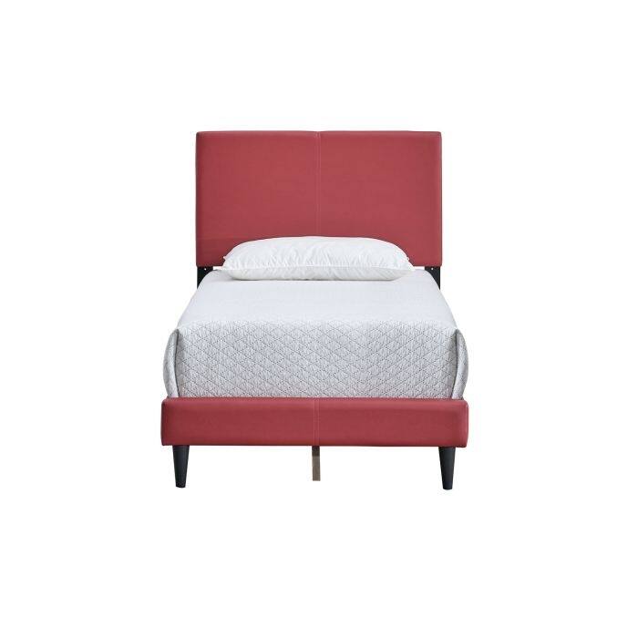 Modern Red Faux Leather Twin Bed Frame with Adjustable Headboard